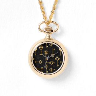 Nahtloses Muster mit Golden Keys Armbanduhr