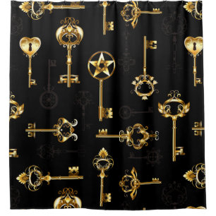 Nahtloses Muster mit Golden Keys Duschvorhang