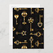 Nahtloses Muster mit Golden Keys Einladungspostkarte (Vorne/Hinten)