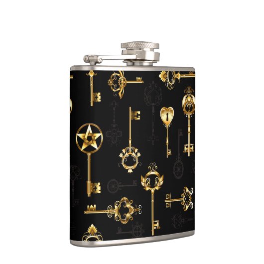 Nahtloses Muster mit Golden Keys Flachmann (Rechts)