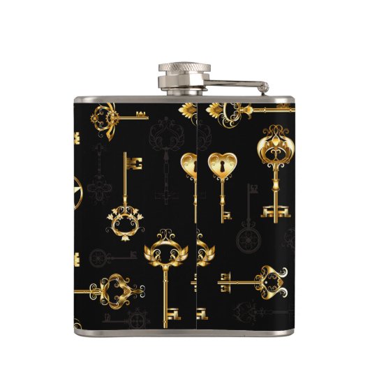 Nahtloses Muster mit Golden Keys Flachmann (Rückseite)