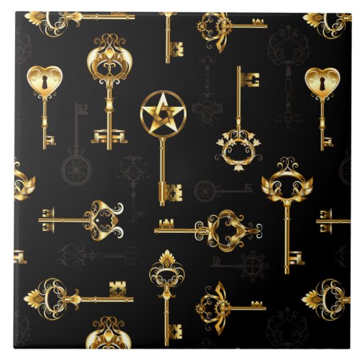 Nahtloses Muster mit Golden Keys Fliese (Vorderseite)