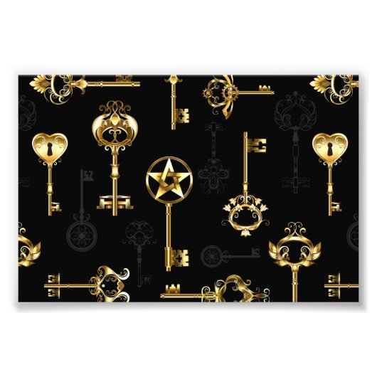 Nahtloses Muster mit Golden Keys Fotodruck (Vorne)