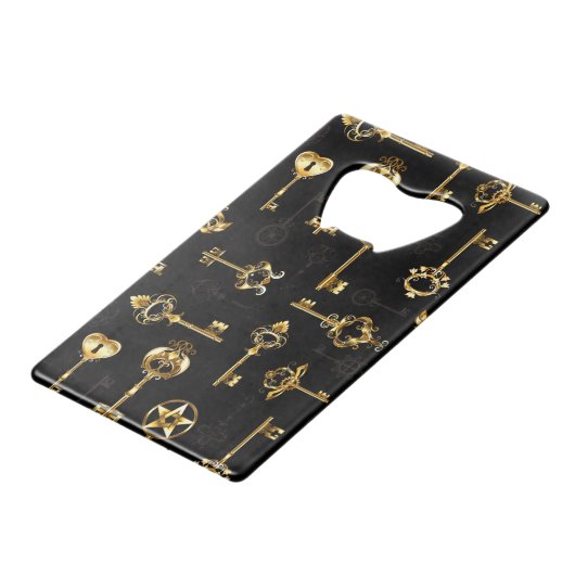 Nahtloses Muster mit Golden Keys Geldbeutel Flaschenöffner (Rückseite Schrägansicht)