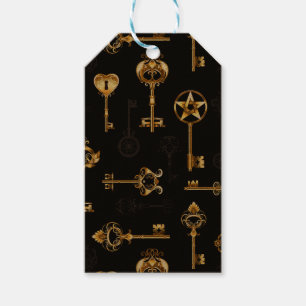 Nahtloses Muster mit Golden Keys Geschenkanhänger