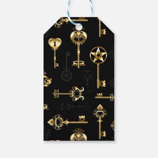 Nahtloses Muster mit Golden Keys Geschenkanhänger (Rückseite)