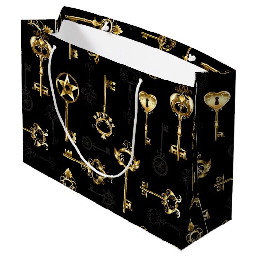 Nahtloses Muster mit Golden Keys Große Geschenktüte (Rückseite Schrägansicht)