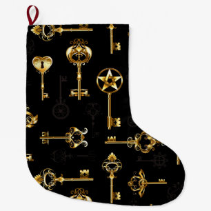 Nahtloses Muster mit Golden Keys Großer Weihnachtsstrumpf
