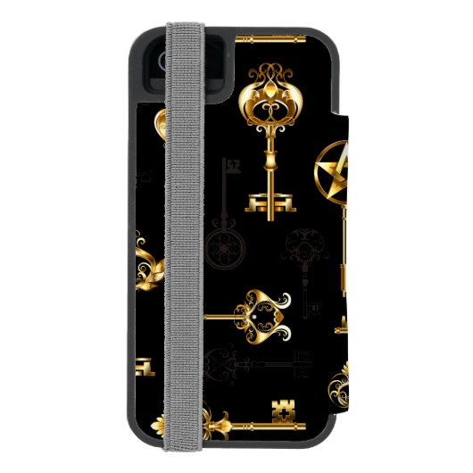 Nahtloses Muster mit Golden Keys Incipio iPhone Geldbeutel-Hülle (Folio Rückseite)