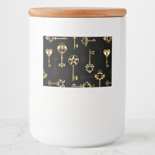 Nahtloses Muster mit Golden Keys Lebensmitteletikett (Vorderseite)