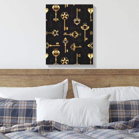 Nahtloses Muster mit Golden Keys Leinwanddruck (Insitu (Schlafzimmer))