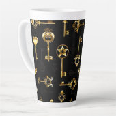 Nahtloses Muster mit Golden Keys Milchtasse (Linke Ecke)