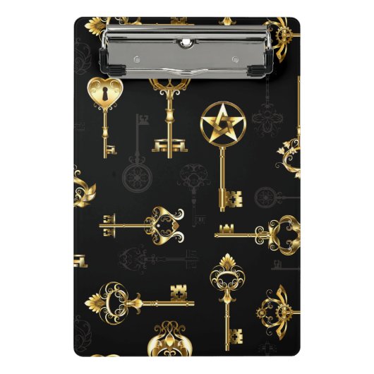 Nahtloses Muster mit Golden Keys Mini Klemmbrett (Vorderseite)