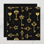 Nahtloses Muster mit Golden Keys Mitteilungskarte (Vorne/Hinten)