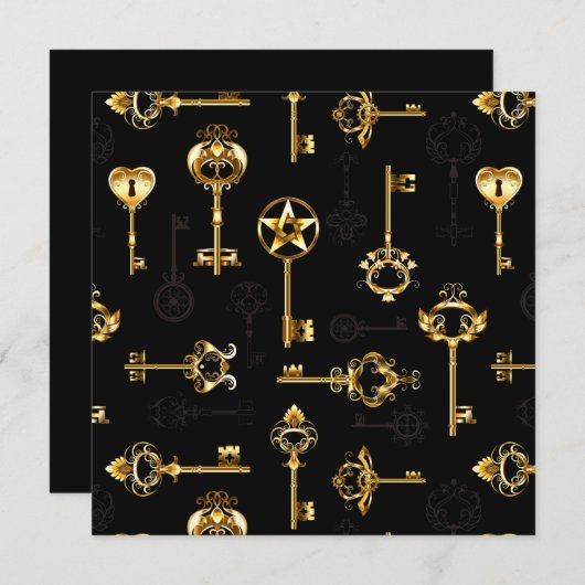 Nahtloses Muster mit Golden Keys Mitteilungskarte (Vorne/Hinten)