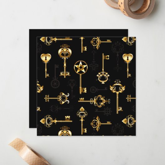 Nahtloses Muster mit Golden Keys Mitteilungskarte (Vorderseite/Rückseite Beispiel)