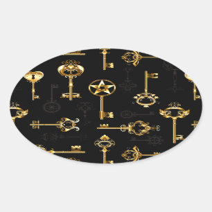 Nahtloses Muster mit Golden Keys Ovaler Aufkleber