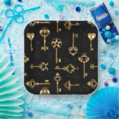 Nahtloses Muster mit Golden Keys Pappteller (Party)