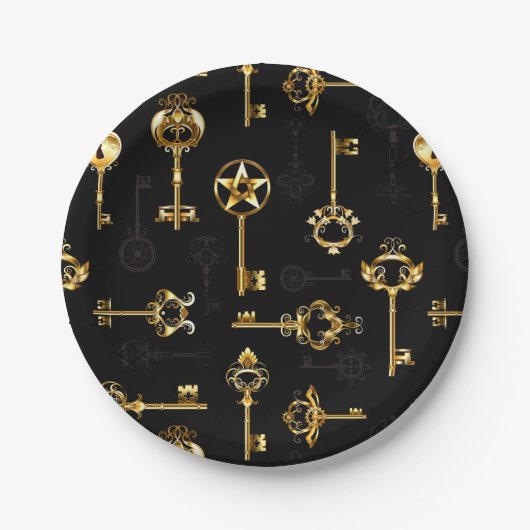Nahtloses Muster mit Golden Keys Pappteller (Vorderseite)