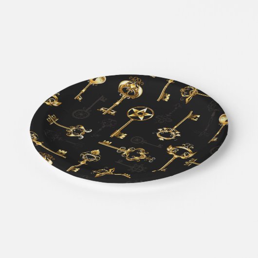 Nahtloses Muster mit Golden Keys Pappteller (Schrägansicht)