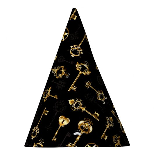 Nahtloses Muster mit Golden Keys Partyhütchen (Rechts)