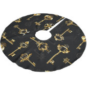 Nahtloses Muster mit Golden Keys Polyester Weihnachtsbaumdecke (Schrägansicht)