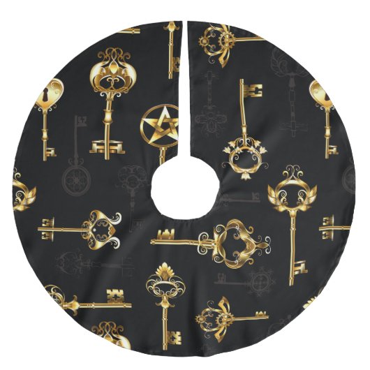 Nahtloses Muster mit Golden Keys Polyester Weihnachtsbaumdecke (Vorderseite)