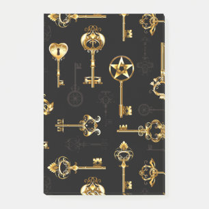 Nahtloses Muster mit Golden Keys Post-it Klebezettel