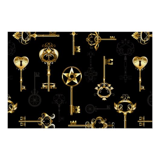 Nahtloses Muster mit Golden Keys Poster (Vorderseite)