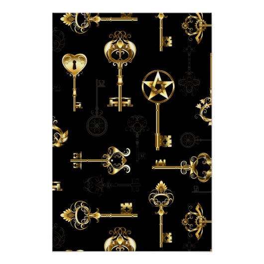 Nahtloses Muster mit Golden Keys Poster (Vorderseite)