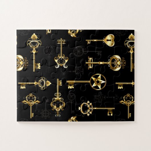 Nahtloses Muster mit Golden Keys Puzzle (Horizontal)