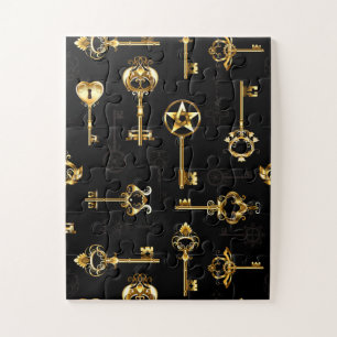 Nahtloses Muster mit Golden Keys Puzzle
