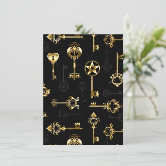 Nahtloses Muster mit Golden Keys Save The Date (Stehend Vorderseite)