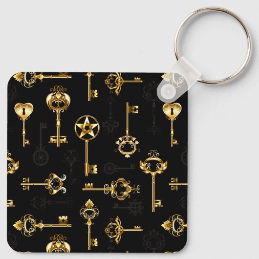 Nahtloses Muster mit Golden Keys Schlüsselanhänger (Rückseite)