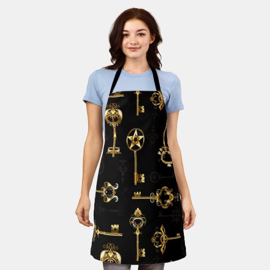 Nahtloses Muster mit Golden Keys Schürze (Getragen)
