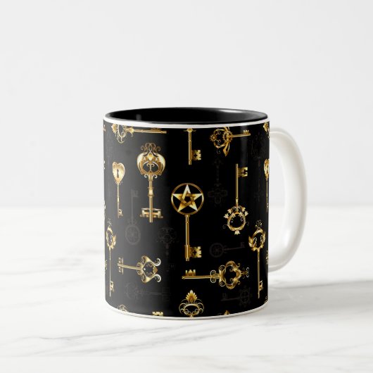 Nahtloses Muster mit Golden Keys Zweifarbige Tasse (VorderseiteRechts)