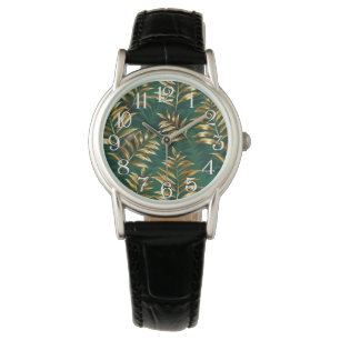 Nahtloses Muster mit goldenen Farnen Armbanduhr