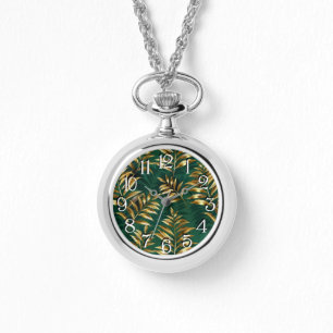 Nahtloses Muster mit goldenen Farnen Armbanduhr
