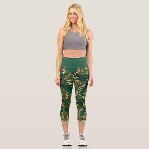 Nahtloses Muster mit goldenen Farnen Capri Leggings