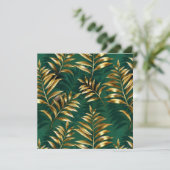 Nahtloses Muster mit goldenen Farnen Einladung (Stehend Vorderseite)