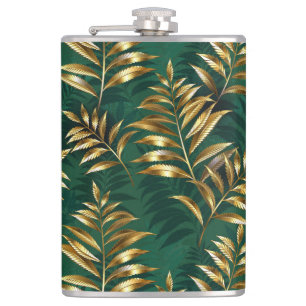 Nahtloses Muster mit goldenen Farnen Flachmann