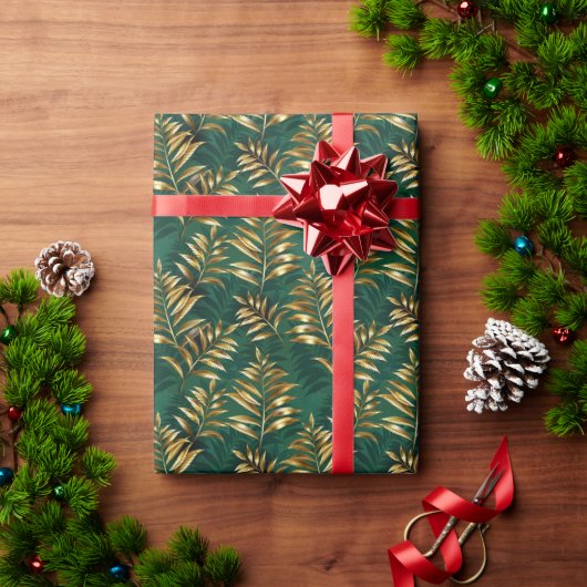 Nahtloses Muster mit goldenen Farnen Geschenkpapier (Feiertagsgeschenk)
