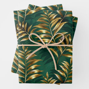 Nahtloses Muster mit goldenen Farnen Geschenkpapier Set