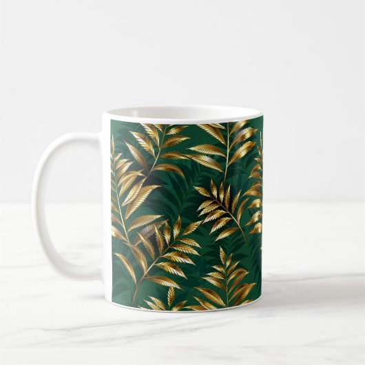 Nahtloses Muster mit goldenen Farnen Kaffeetasse (Links)