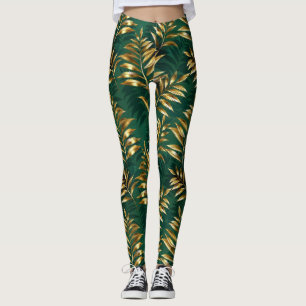Nahtloses Muster mit goldenen Farnen Leggings