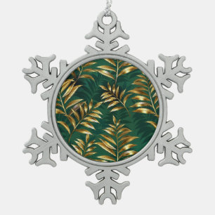 Nahtloses Muster mit goldenen Farnen Schneeflocken Zinn-Ornament