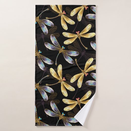 Nahtloses Muster mit goldenen Libellen Badehandtuch (Badehandtuch)