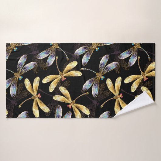 Nahtloses Muster mit goldenen Libellen Badehandtuch (Badehandtuch)