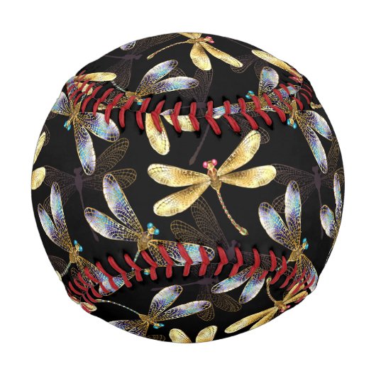 Nahtloses Muster mit goldenen Libellen Baseball (Vorderseite)