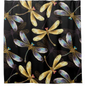 Nahtloses Muster mit goldenen Libellen Duschvorhang (Vorderseite)